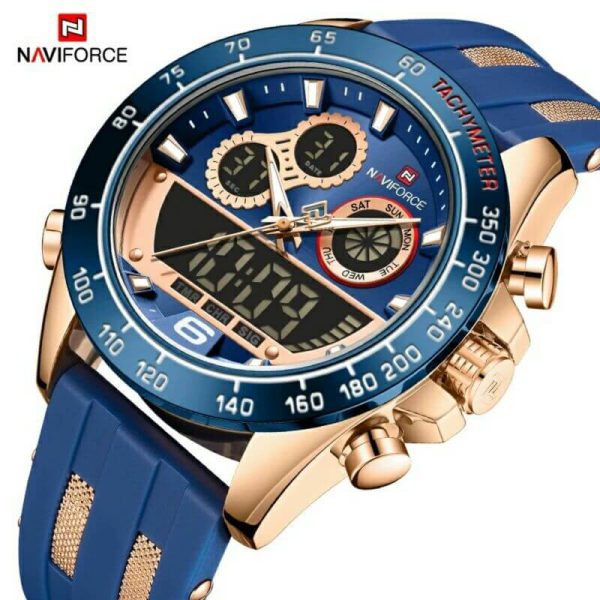 NAVIFORCE NF9188T Dual Screen Display Digital Analog Silicone Strap Watch For Men -Blue