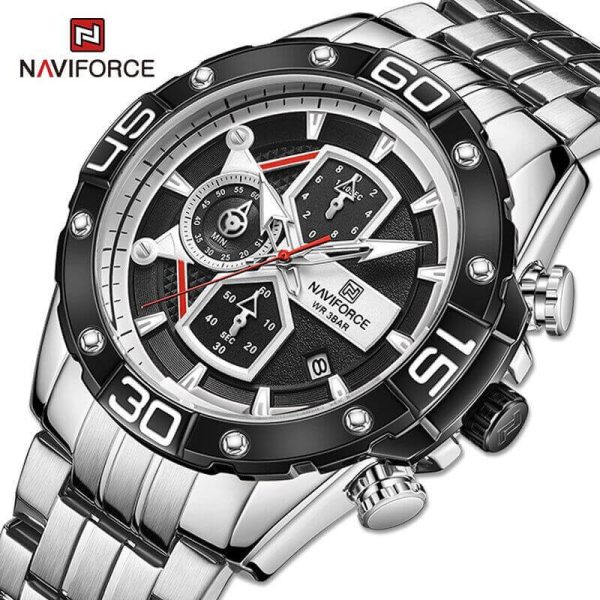 NAVIFORCE NF8018 Modern Casual Design Multi-function Stainless Chronograph Watch For Men  - Silver