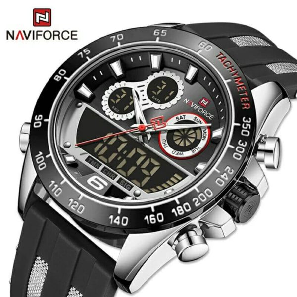 NAVIFORCE NF9188T Dual Screen Display Digital Analog Silicone Strap Watch For Men -Silver/Black