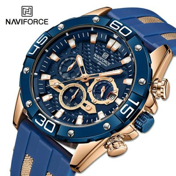 NAVIFORCE NF8019T Men's  Multifunction Luminous Silicone Strap Chronograph Quartz Watch - Blue