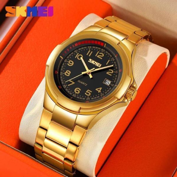 SKMEI 9320 Men's Business Fashion Quartz Date Display Stainless Steel Wristwatch - Black/Golden - Image 2