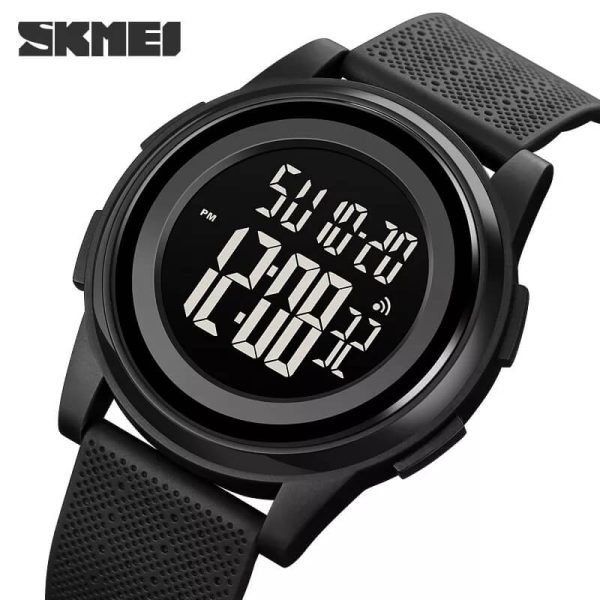 SKMEI 1895 Casual Slim Dial Countdown Sport LED Light Chrono Alarm Digital Wristwatch For Men - Black