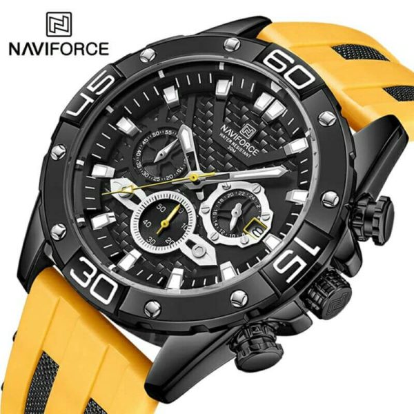 NAVIFORCE NF8019T Men's  Multifunction Luminous Silicone Strap Chronograph Quartz Watch - Black/Yellow