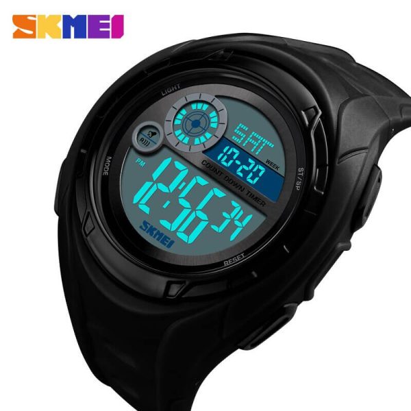 SKMEI 1470 New Sports Chronograph Alarm 2 Time Week Display Digital Wristwatch For Men -Black