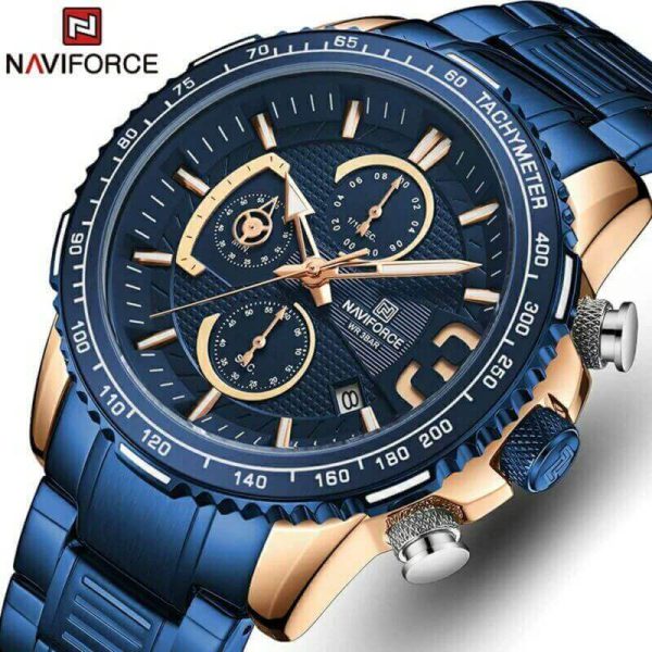 NAVIFORCE NF8017 Men's Business Multifunction Stainless Steel Quartz Watch - Blue