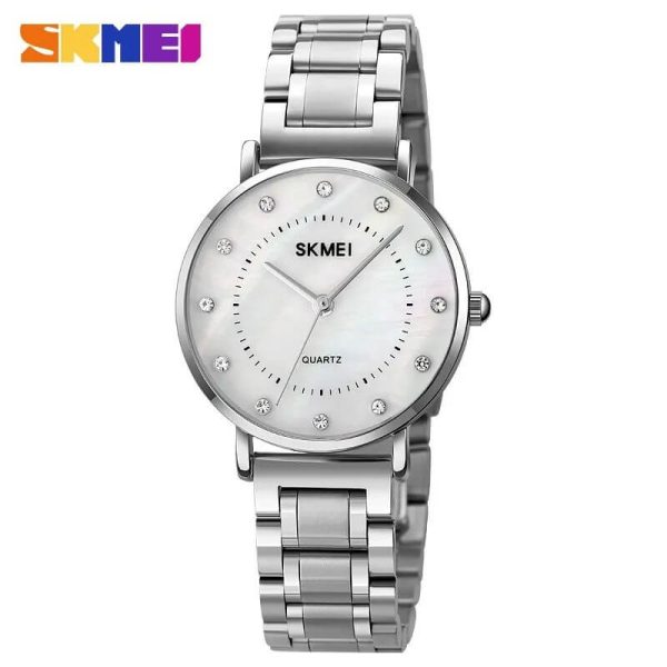 SKMEI 1840 Simple Elegant Rhinestone Round Dial Quartz Stainless Steel Watch For Women-Silver - Image 3