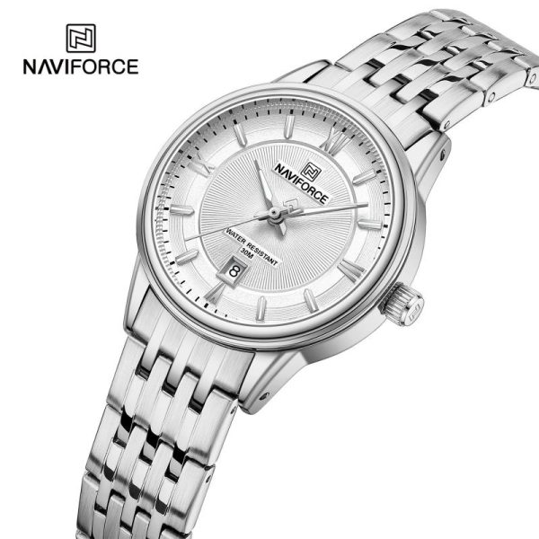 NaviForce NF8040 Classic Luxury Quartz Date Display Stainless Steel Watch For Women - Silver