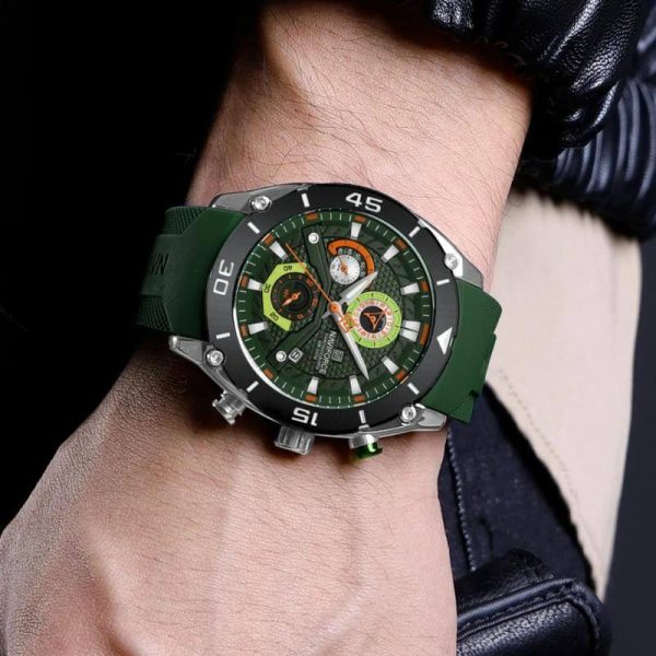 NaviForce NF8038 Luxury Fashion Multi Function Sports Chronograph Silicon Strap Watch For Men - Green - Image 2