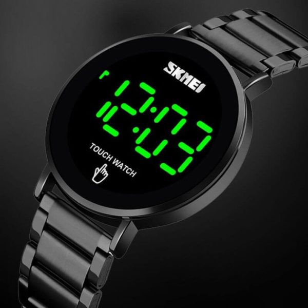 SKMEI 1550 LED Light Touch Screen Digital Stainless Steel Wristwatch For Men - Black - Image 3