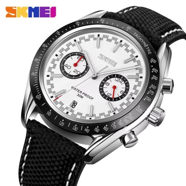 SKMEI 9292 Business Chronograph Date Function Leather Strap Quartz Wristwatch For Men - Black/Silver