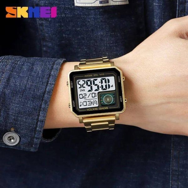 SKMEI 2033 Men's Electronic Multifunction Fashion Open Chip Trend Chronograph Watch - Golden - Image 2