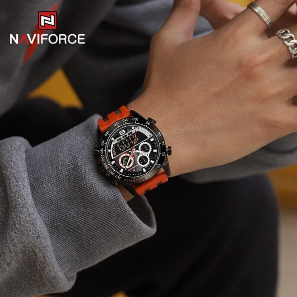 NAVIFORCE NF9188T Dual Screen Display Digital Analog Silicone Strap Watch For Men -Black/Orange - Image 2