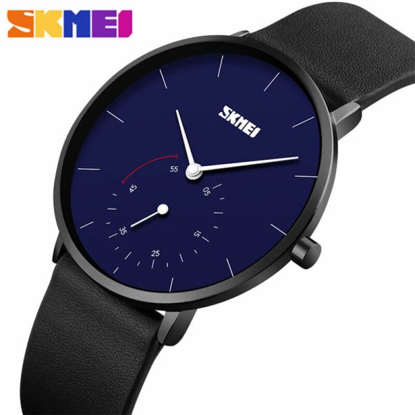 SKMEI 9213 Minimalist Quartz Classic Leather Casual Watch For Men - Blue/Black