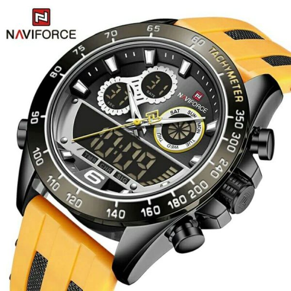 NAVIFORCE NF9188T Dual Screen Display Digital Analog Silicone Strap Watch For Men -Black/Yellow