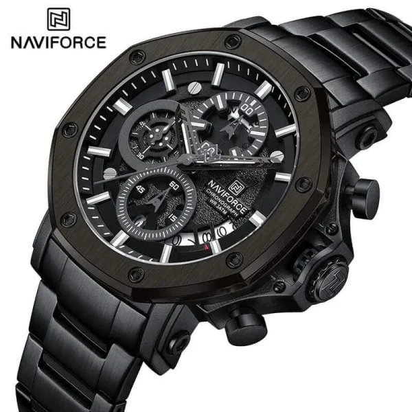 NaviForce NF8065 Business Fashion Chronograph Multifunctional Luminous Stainless Steel Watch For Men - Black