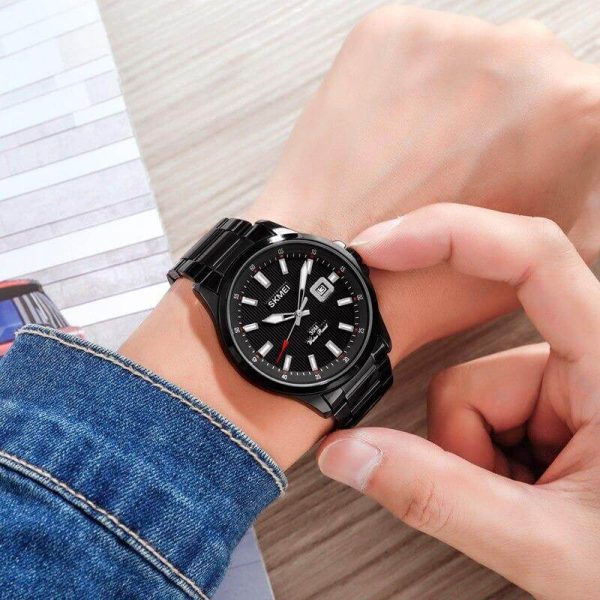 SKMEI 1654 Fashion Casual Lumnious Date Display Stainless Steel Analog Watch For Men - Black - Image 2