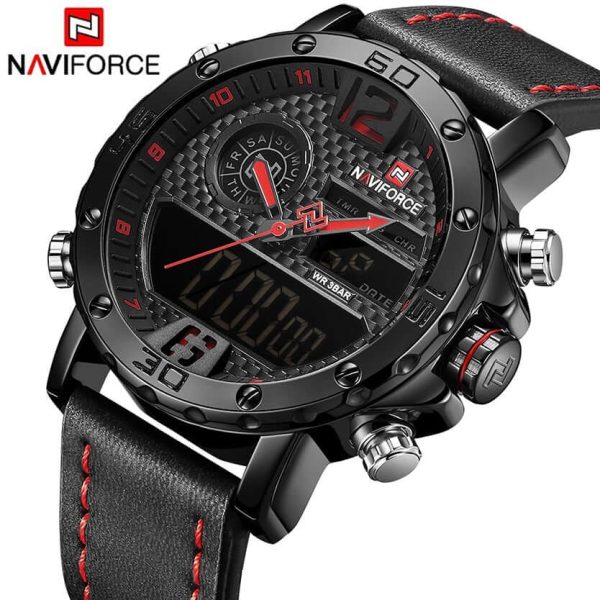 NaviForce NF9134 Double Time Digital/Analog Quartz Watch – Red/Black