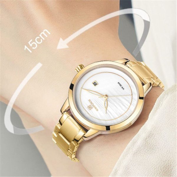 NaviForce NF5008 Date Function Marble Finish Luxury Quartz Watch For Women - Golden - Image 2