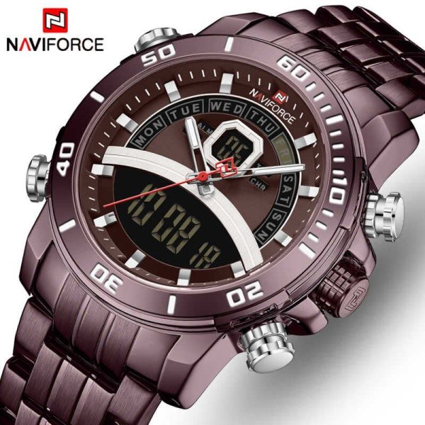 NAVIFORCE NF9181 Men Watches Top Brand Stainless Steel Quartz Watch - Coffee