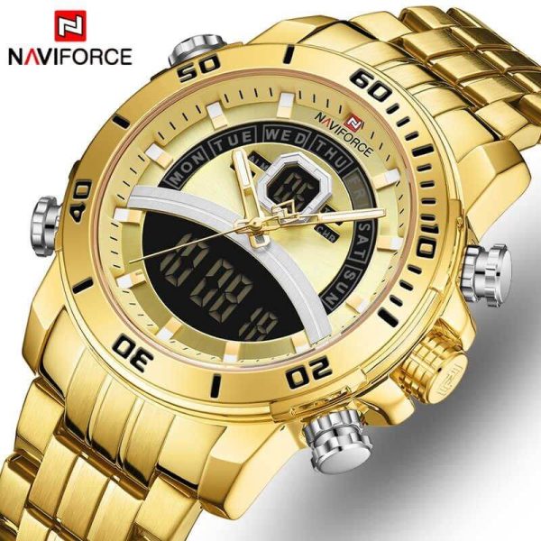 NAVIFORCE NF9181 Men Watches Top Brand Stainless Steel Quartz Watch - Golden