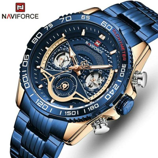 NAVIFORCE NF9185 Stainless Steel Casual Multi-function Quartz Wrist Watch - Blue