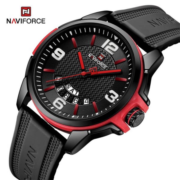 NaviForce NF9215 Men's Business Novel Dial Day Date Display Silicone Strap Watch - Red/Black