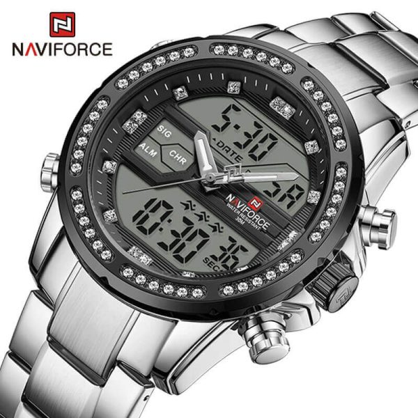 NAVIFORCE  NF9190 Dual Time MultiFunction Luxury Stainless Steel Watch For Men - Black/Silver