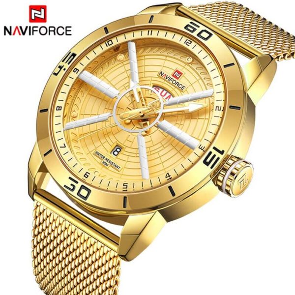 NAVIFORCE NF9155 Day Date Function Analog Quartz Watch – Golden