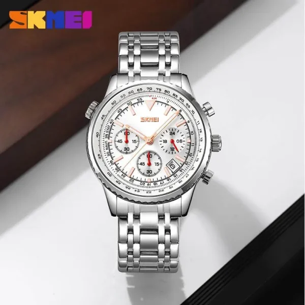 SKMEI 9333 Men's Business Classic Multifunction Luminous Stainless Steel Date Display Watch - Silver - Image 2