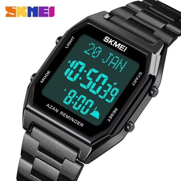 SKMEI 1735 LED Dual Time Digital Retro Fashion Stainless Steel Wrist Watch For Men - Black