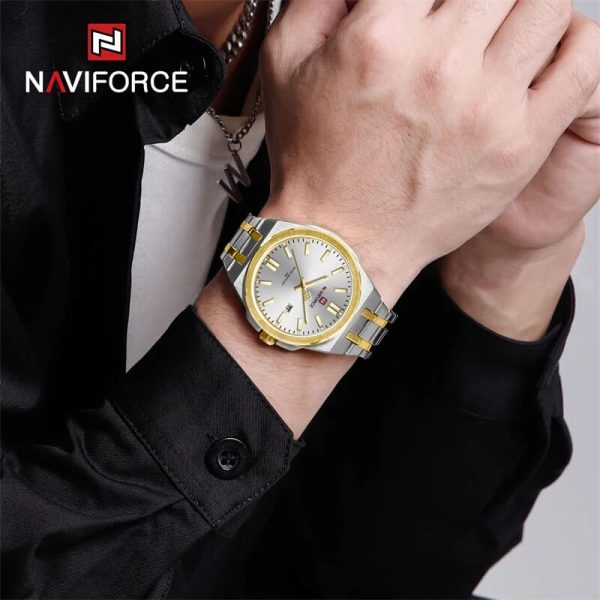 NaviForce NF9226 Men's Business Simple Date Display Distinct Edge Stainless Steel Watch - White/Golden - Image 2