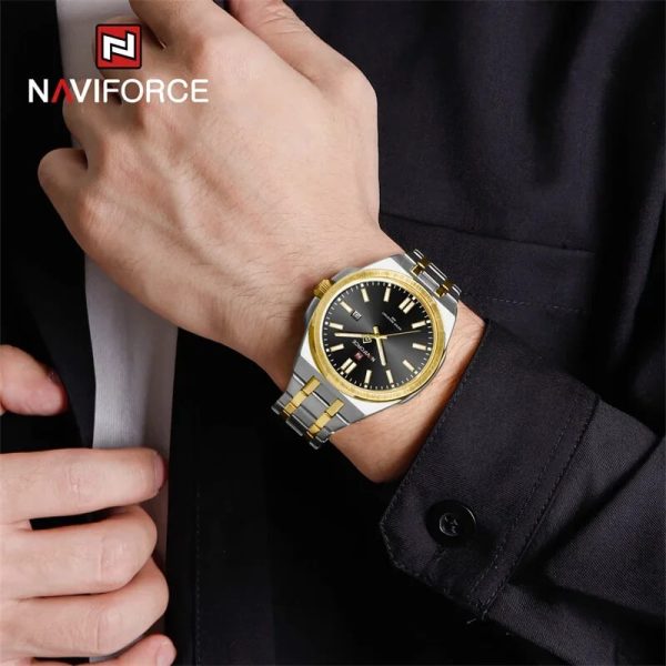 NaviForce NF9226 Men's Business Simple Date Display Distinct Edge Stainless Steel Watch - Black/Golden - Image 2