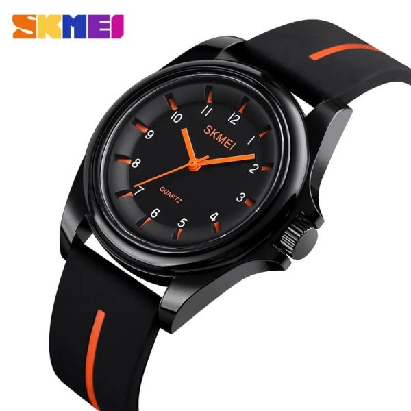 SKMEI 1578 Simple Numeric Round Dial Analog Silicone Strap Unisex Watch - Black/Orange