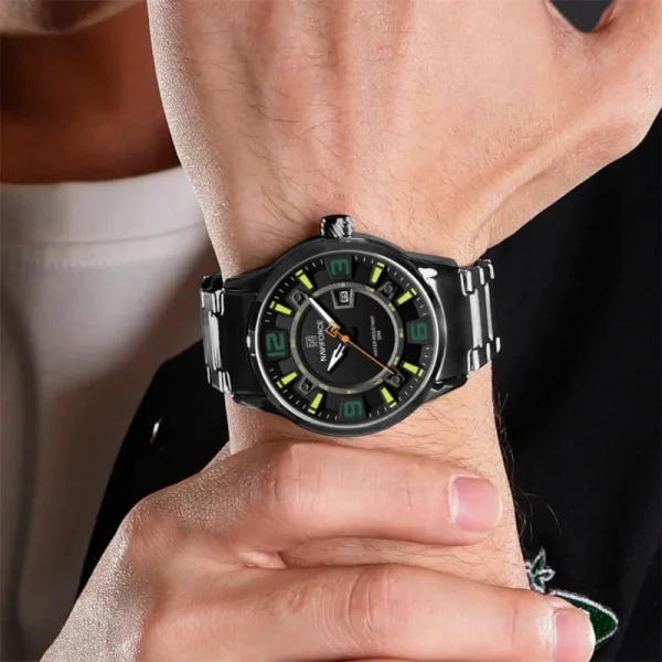 NaviForce NF8044 Men's Fashion Color Clashing Dial Stainless Steel Date Display Watch - Green/Black - Image 2