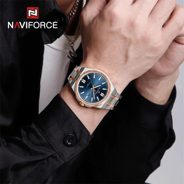 NaviForce NF9226 Men's Business Simple Date Display Distinct Edge Stainless Steel Watch - Blue/Rosegold - Image 2