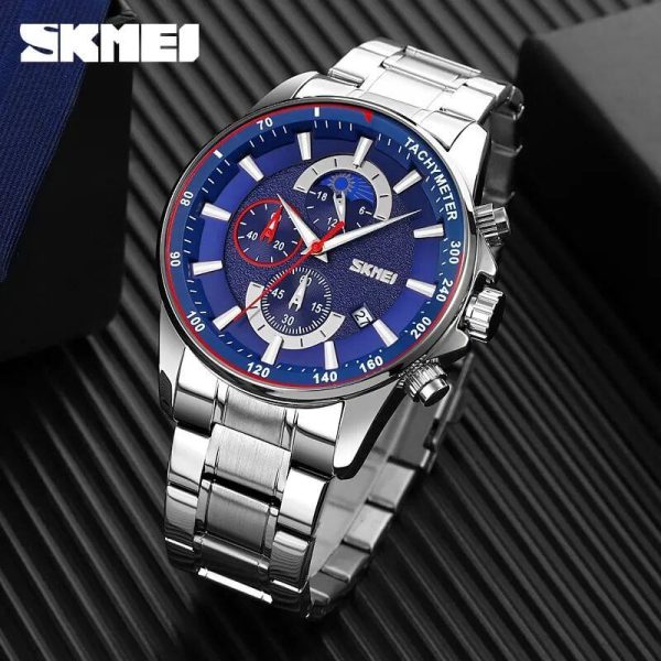 SKMEI 9250 Men's Multifunction Moonphase Creative Design Chronograph Date Display Stainless Steel Watch - Blue/Silver - Image 2