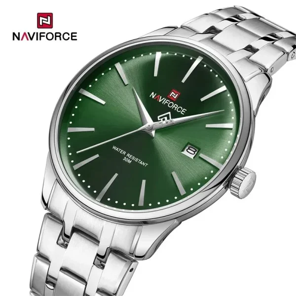 NaviForce NF9230 Men's Business Classic Stainless Steel Date Display Watch - Green/Siler