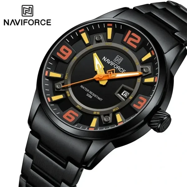 NaviForce NF8044 Men's Fashion Color Clashing Dial Stainless Steel Date Display Watch - Orange/Black