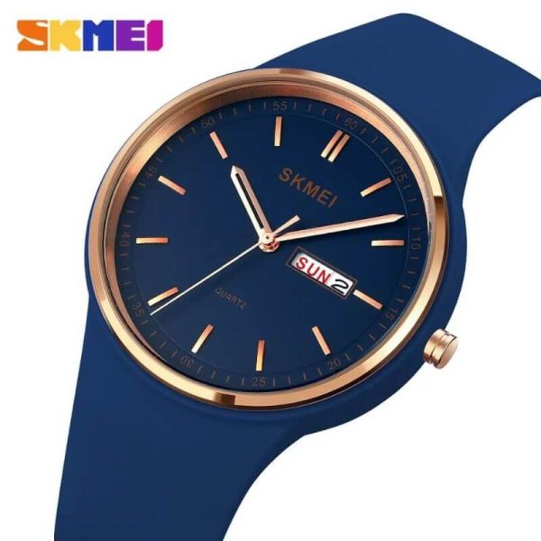 SKMEI 1747 Women's Top Luxury Round Dial Date Day Display Silicon Strap Quartz Moment Watch - Blue