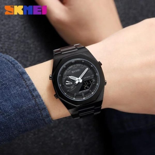 SKMEI 1816 Men's Electronic Dual Display Stainless Steel Multifunction Luminous Watch - Black - Image 2