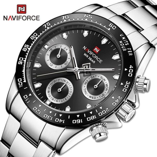 NAVIFORCE NF9193 Unisex Classic Business Luminous Multifunction Chronograph Stainless Steel Watch - Black/Silver