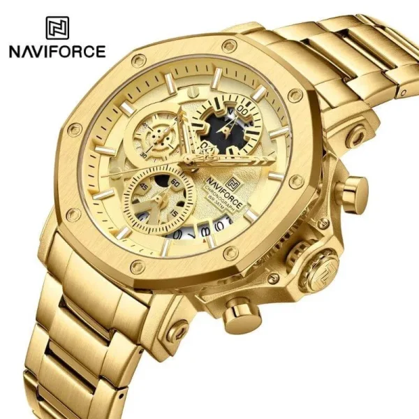 NaviForce NF8065 Business Fashion Chronograph Multifunctional Luminous Stainless Steel Watch For Men - Golden