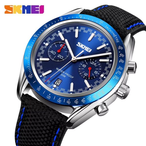 SKMEI 9292 Business Chronograph Date Function Leather Strap Quartz Wristwatch For Men - Blue