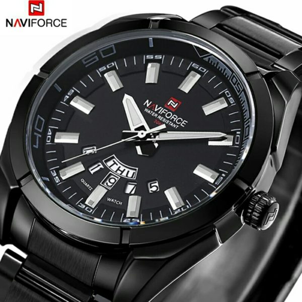 NaviForce NF9038 Date/Day Function Stainless Steel Watch – Black