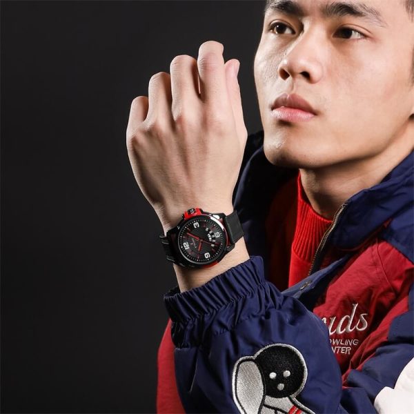 NaviForce NF9215 Men's Business Novel Dial Day Date Display Silicone Strap Watch - Red/Black - Image 2