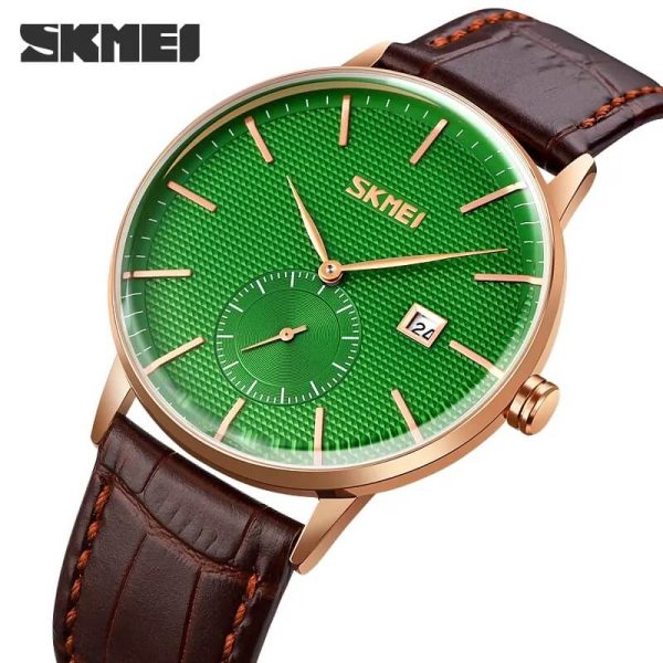 SKMEI 9273 Men's Watch Japan Quartz Movement Date Time Sports Wristwatch - Green/Brown