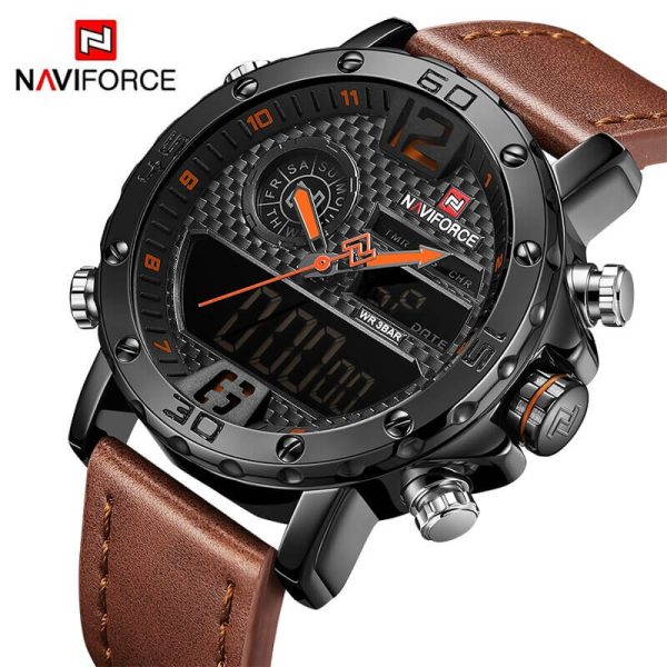 NaviForce NF9134 Double Time Digital/Analog Quartz Watch – Orange/Brown