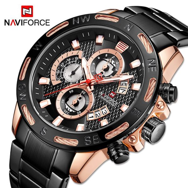 NaviForce NF9165 Luxury Stainless Steel Chronograph Watch for Men – Black