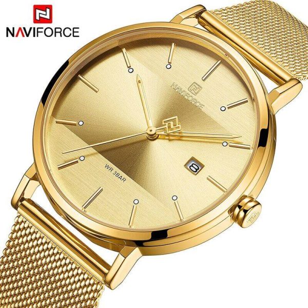 NAVIFORCE NF3008 Date Function Stylish Elegant Casual Quartz Watch For Women - Golden