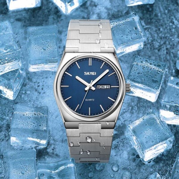 SKMEI 9288 Business Day Date Display Casual Stainless Steel Quartz Watch For Men - Blue/Silver - Image 2